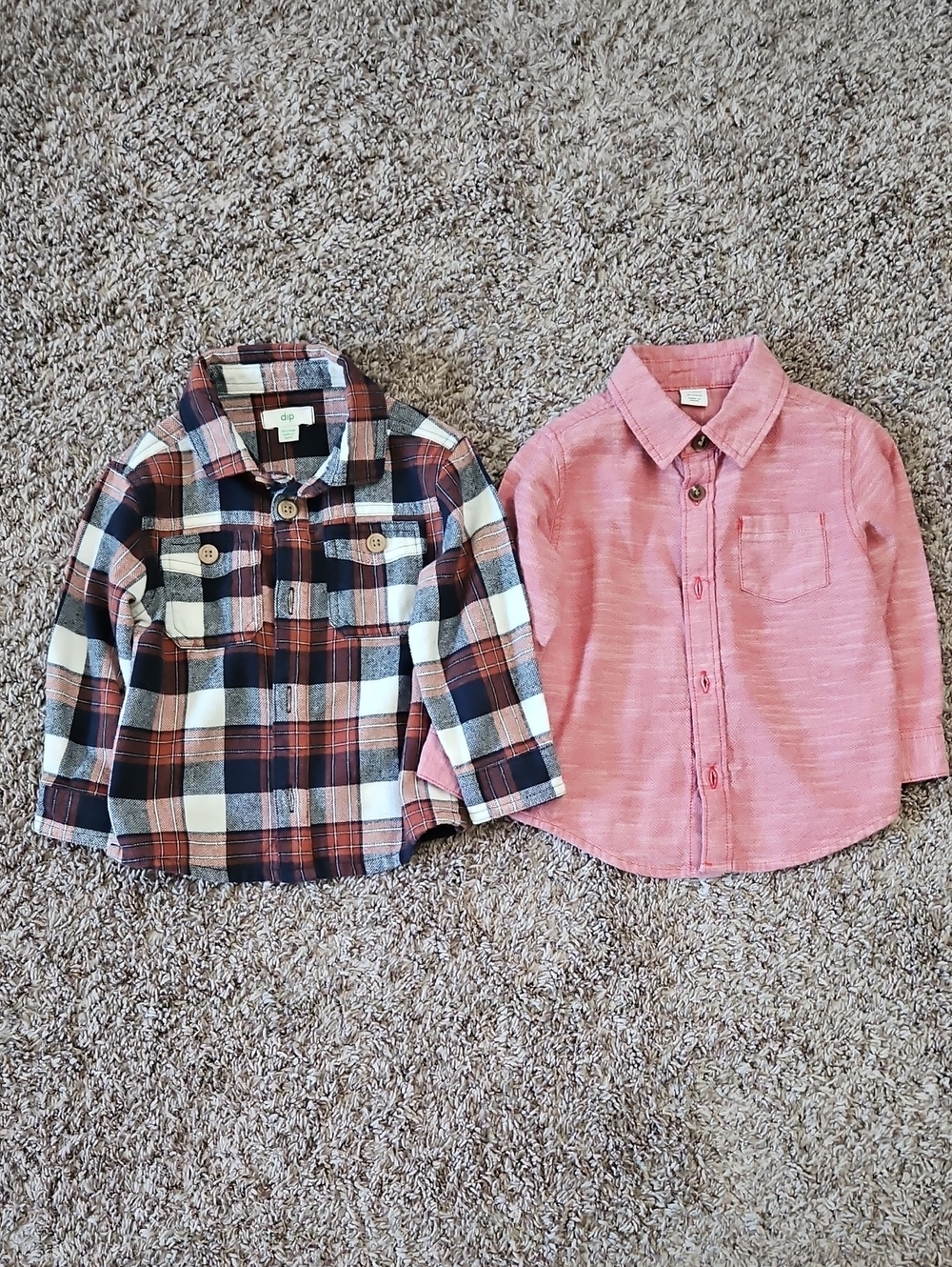 Bundle of 2 Long-sleeve Button-down Shirts Size 18-24 Months Cotton and Flannel